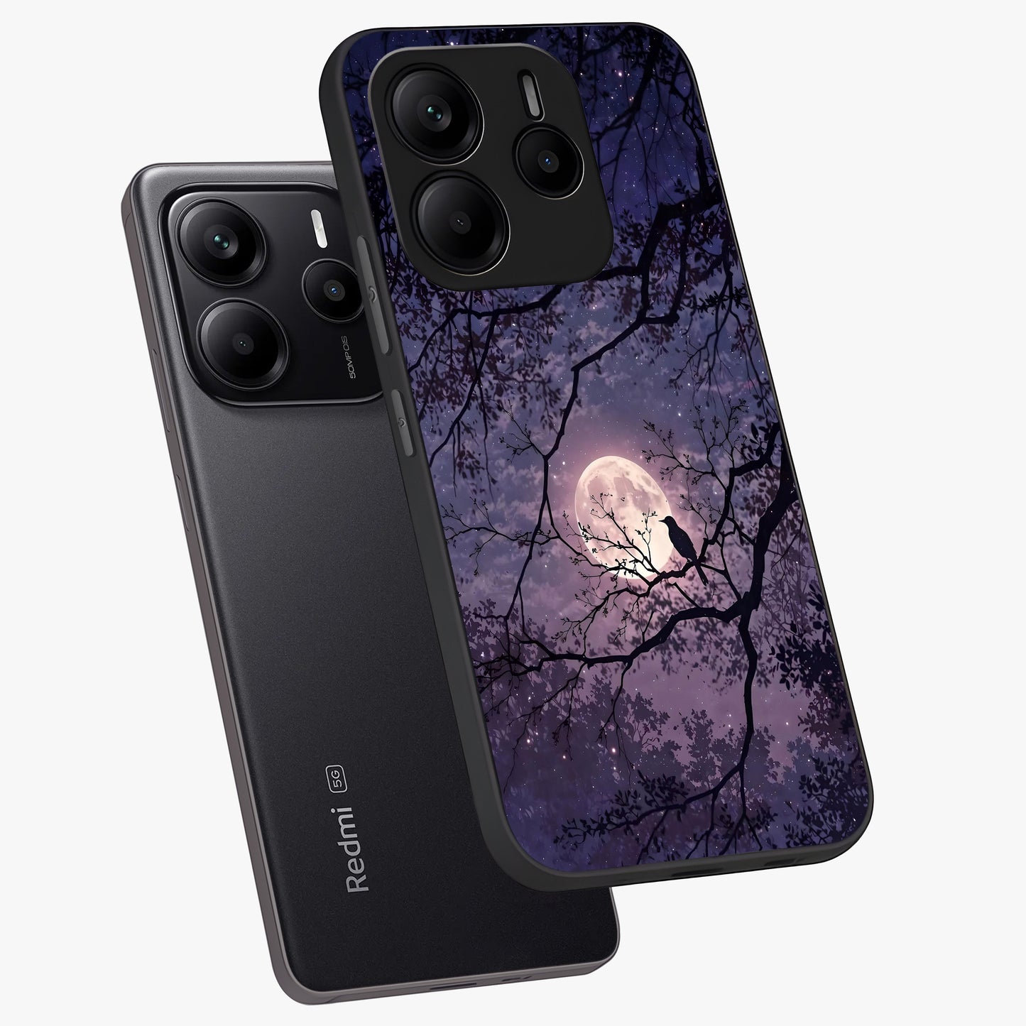 Whispering Moon Silence Glass Case displayed in angled mockup highlighting calm lunar design with dreamy night aesthetic.