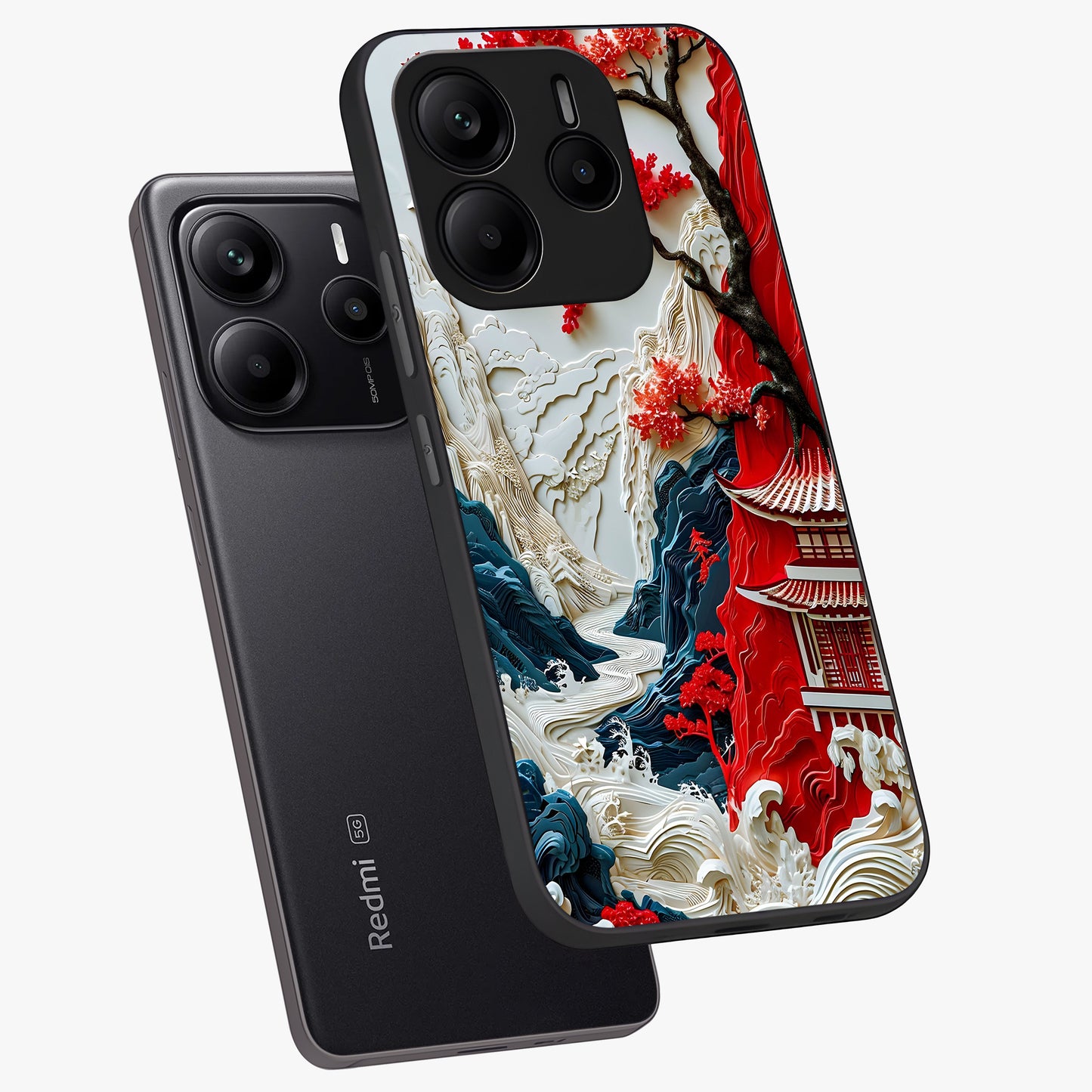 Whispers Of Sakura Waves Glass Case displayed in angled mockup highlighting flowing sakura design with soft floral aesthetic.