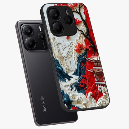 Whispers Of Sakura Waves Glass Case displayed in angled mockup highlighting flowing sakura design with soft floral aesthetic.