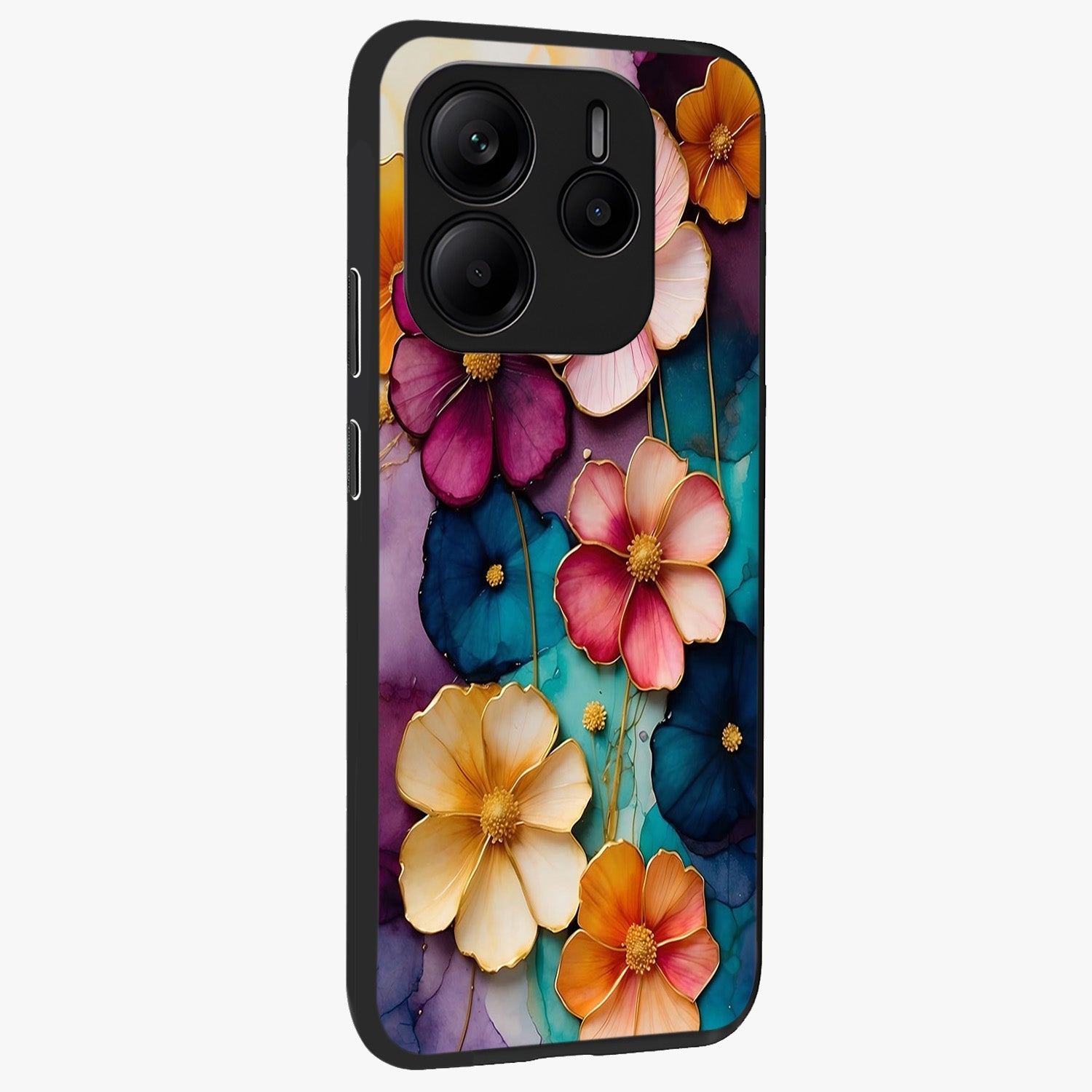 Artlyn Grace Flower Pattern Glass Case upright view showcasing graceful floral artwork with aesthetic botanical style.