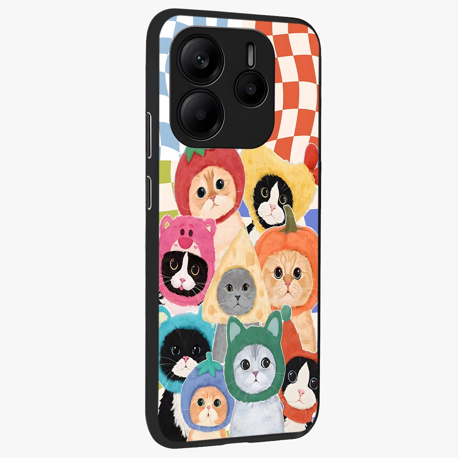 Cats in Fruits Glass Case upright view showcasing charming cat artwork with fun fruity theme.