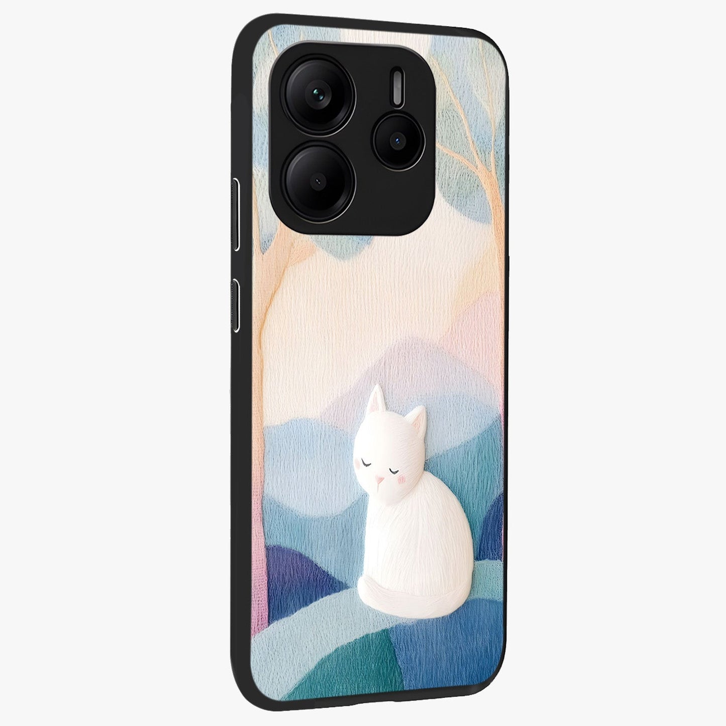 Cotton Dream Cat Glass Case upright view showcasing charming cat artwork with cozy dreamy theme.