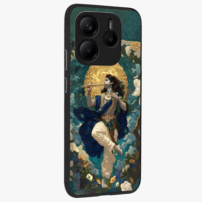 Divine Krishna Art Glass Case upright view showcasing divine Krishna artwork with sacred artistic theme.