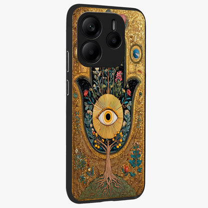 Ethereal Evil Eye Glass Case upright view showcasing celestial evil eye artwork with mystical theme.