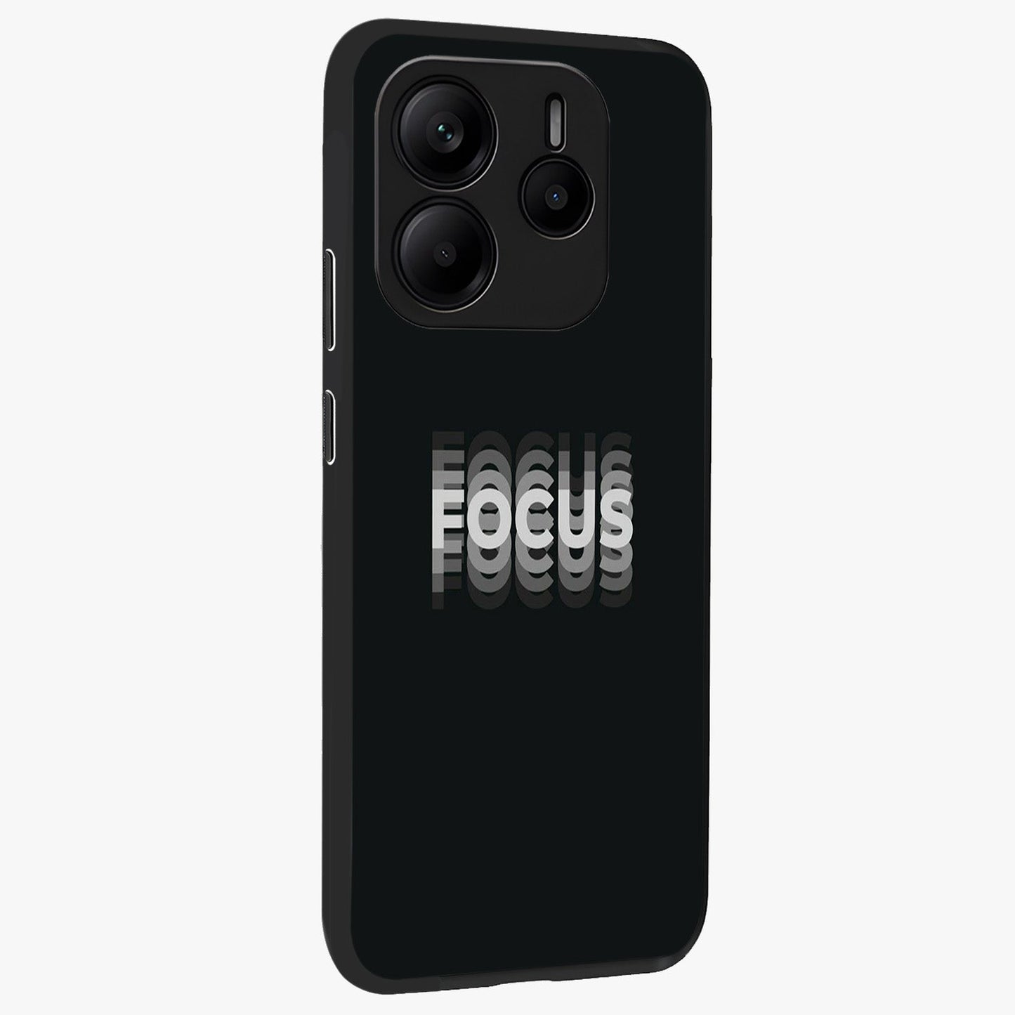 Focus Mode On Glass Case upright view showcasing strong typography statement with sleek motivational theme.
