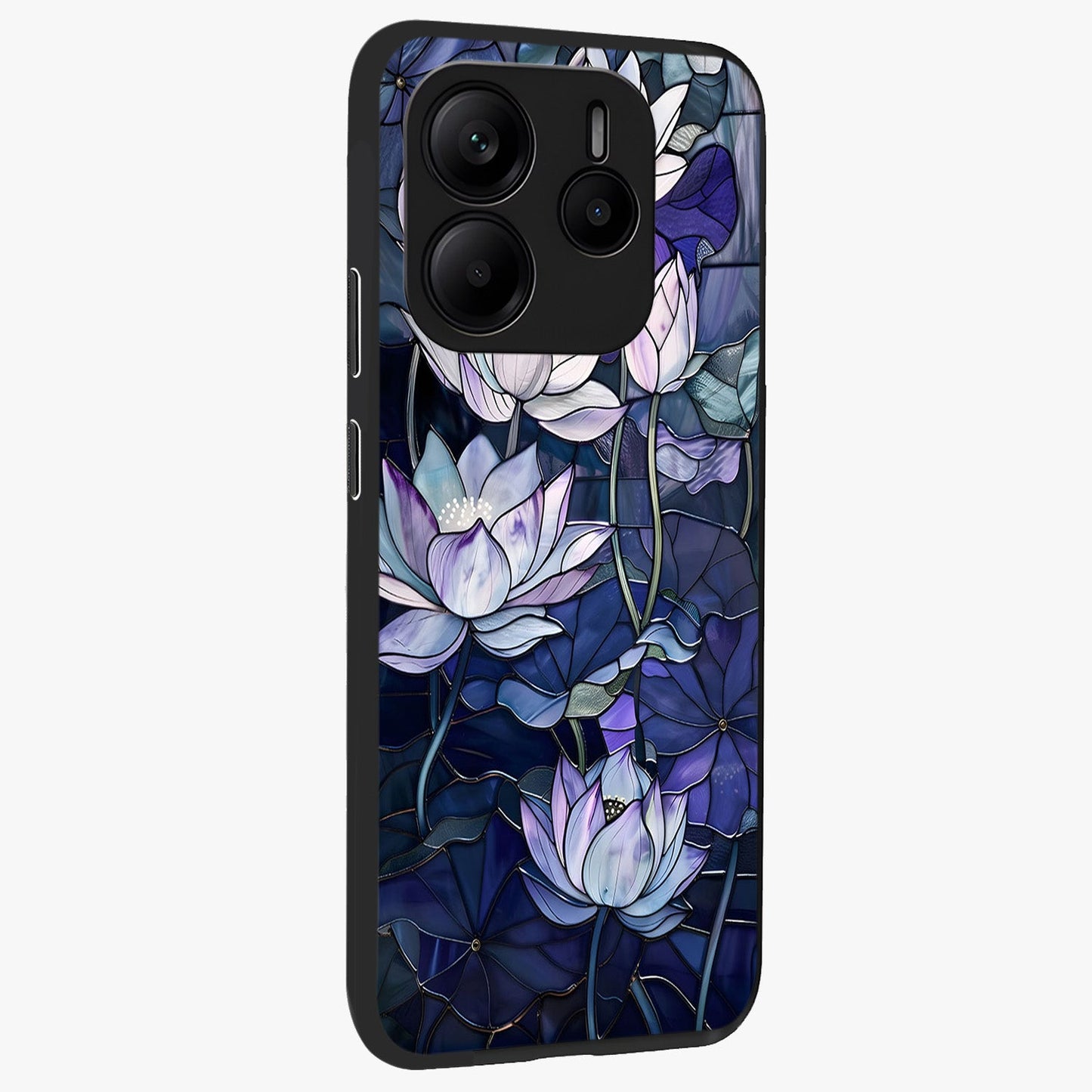 Gloss Petal Rush Glass Case upright view showcasing dynamic floral petal artwork with modern botanical theme.