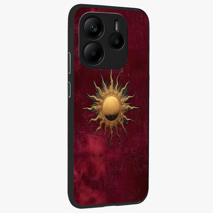 Golden Sun Minimalism Glass Case upright view showcasing simple golden sun artwork with elegant minimalist style.