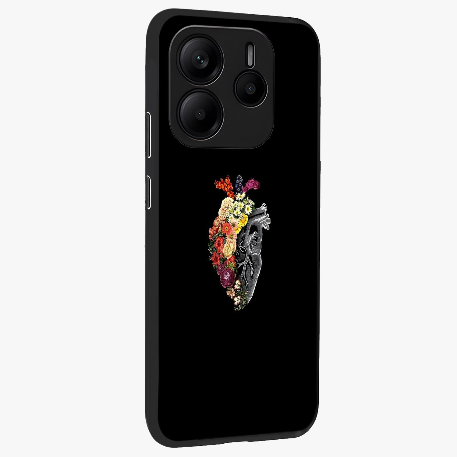 Heart With Flowers Glass Case upright view showcasing decorative heart and floral artwork with sweet romantic theme.