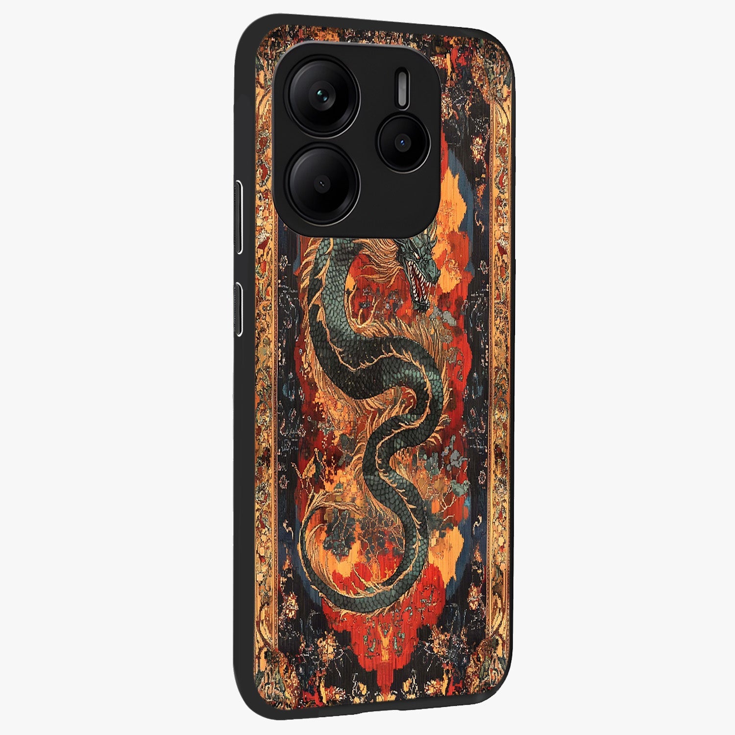 Inferno Dragon Soul Glass Case upright view showcasing intense dragon artwork with fantasy fire theme.