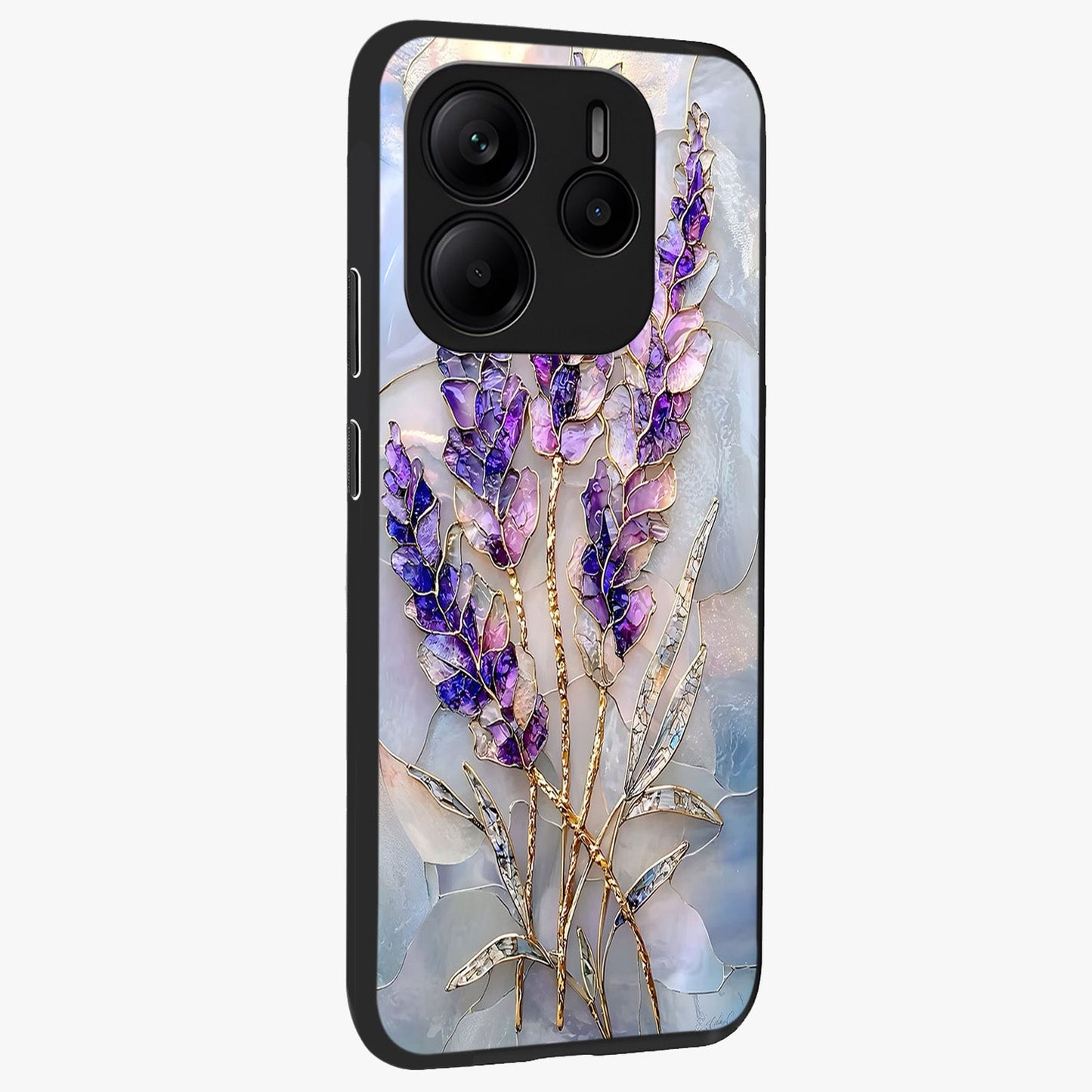 Lavender Dream Glow Glass Case upright view showcasing radiant lavender glow artwork with calming dreamy theme.
