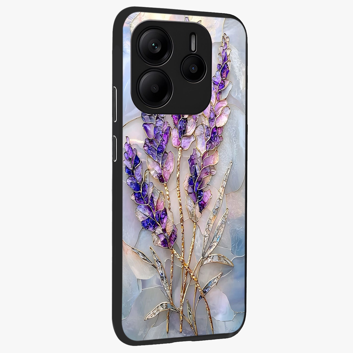 Lavender Dream Glow Glass Case upright view showcasing radiant lavender glow artwork with calming dreamy theme.