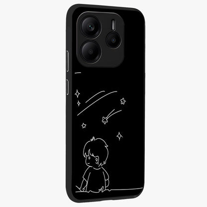 Line Art Boy With Shooting Stars Glass Case upright view showcasing artistic shooting star illustration with minimal style.