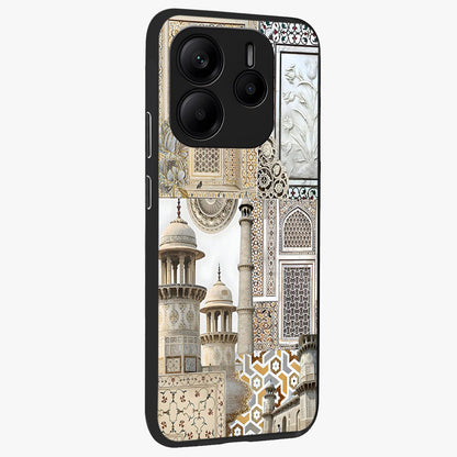 Mughal Marble Legacy Glass Case upright view showcasing ornate Mughal design with luxurious traditional theme.