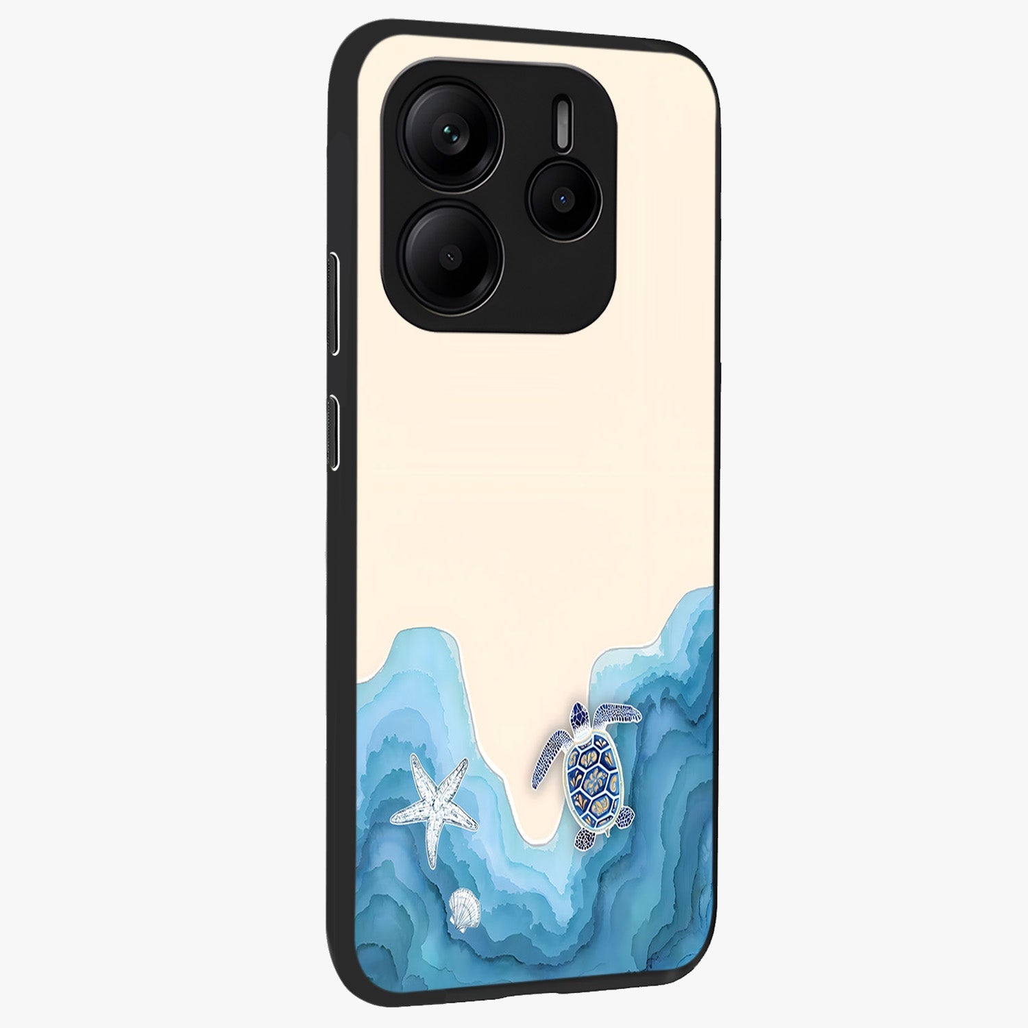 Ocean Drift Turtle Glass Case upright view showcasing calm underwater turtle artwork with nature inspired theme.