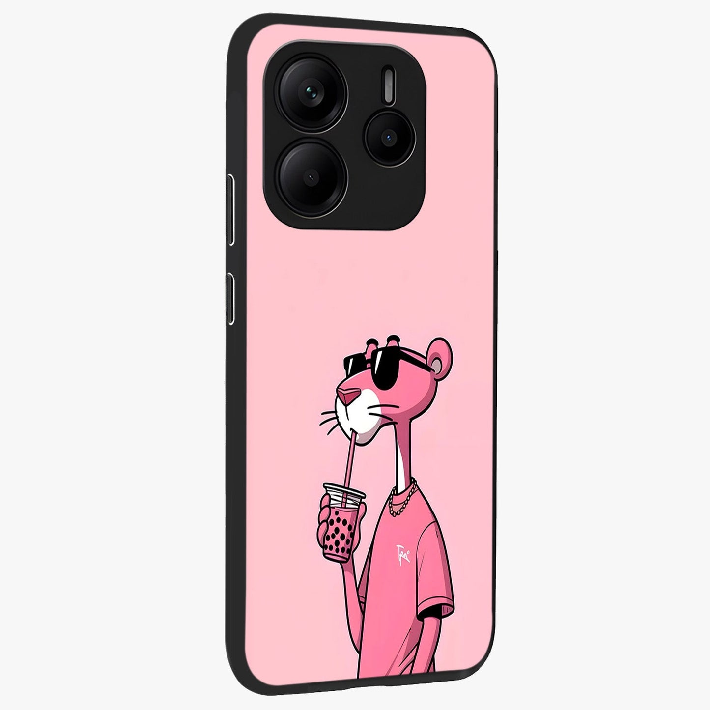 Pink Panther Glass Case upright view showcasing fun animated artwork with stylish retro cartoon theme.