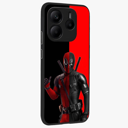 Red & Black Deadpool Theme Glass Case upright view showcasing energetic comic themed artwork with striking red and black design.