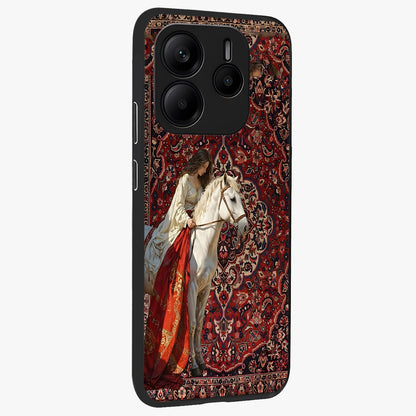 Royal Rider Tapestry Glass Case upright view showcasing detailed rider artwork with classic tapestry theme.