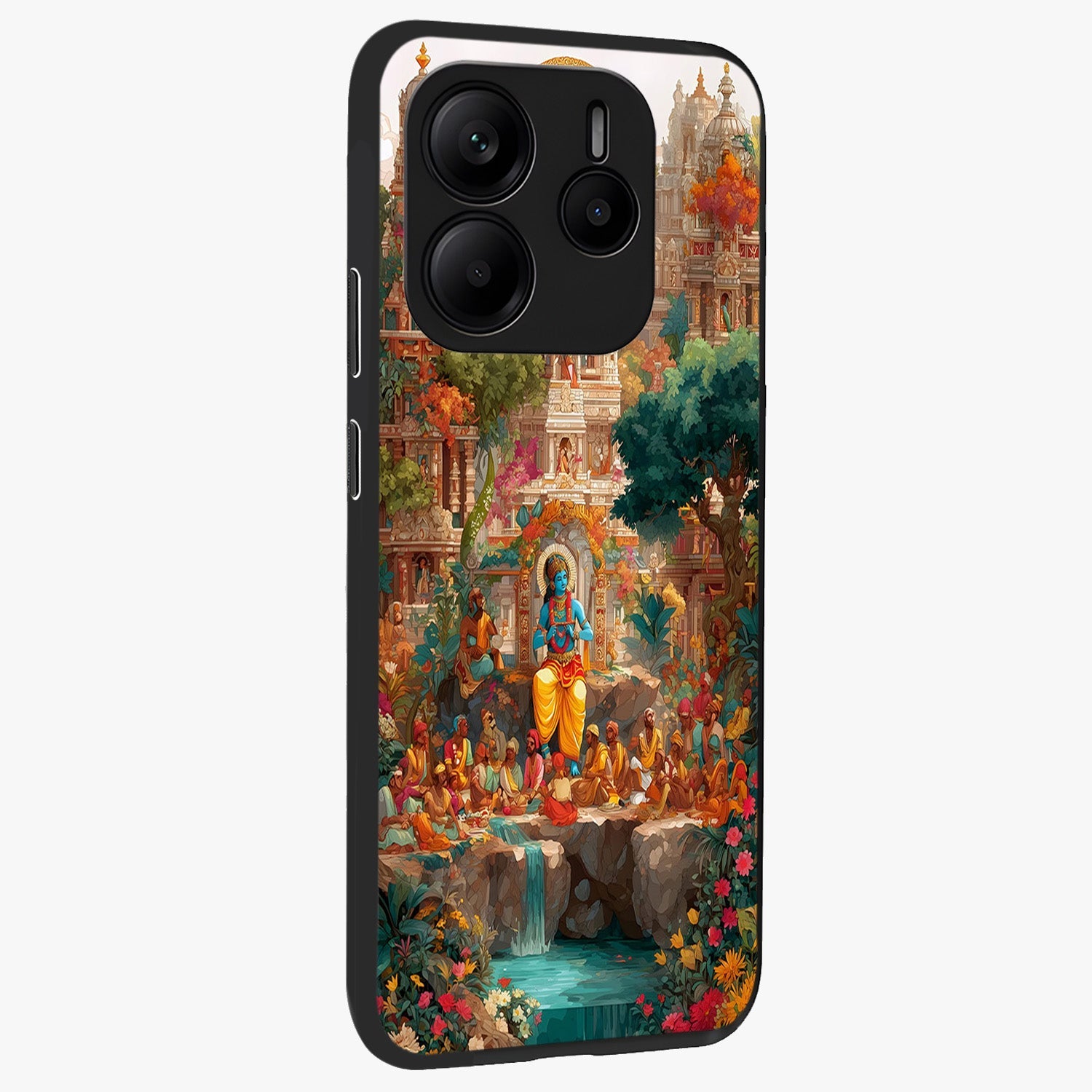 Sacred Sunlight Gods Glass Case upright view showcasing glowing divine artwork with sacred mythological theme.