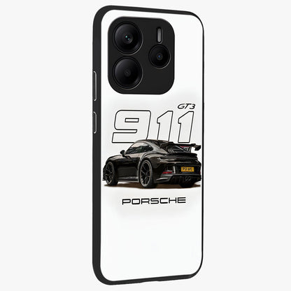 Turbo Legacy Icon Glass Case upright view showcasing bold racing inspired artwork with classic car theme.