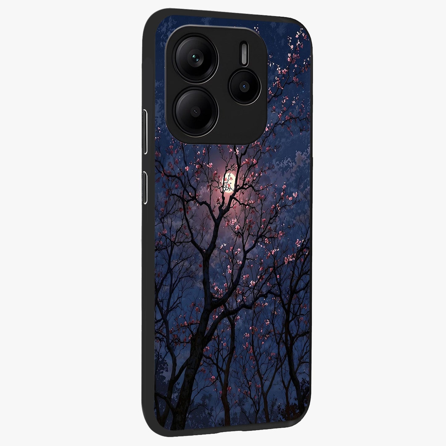 Twilight Sakura Serenade Glass Case upright view showcasing beautiful cherry blossom artwork with serene evening theme.