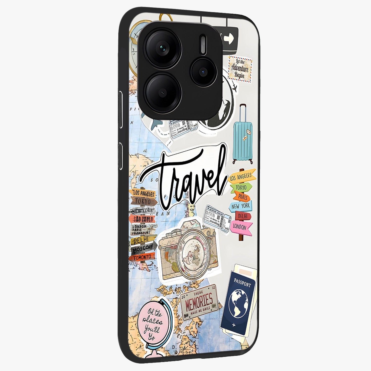 Wanderlust Journal Glass Case upright view showcasing wanderlust inspired artwork with creative exploration theme.