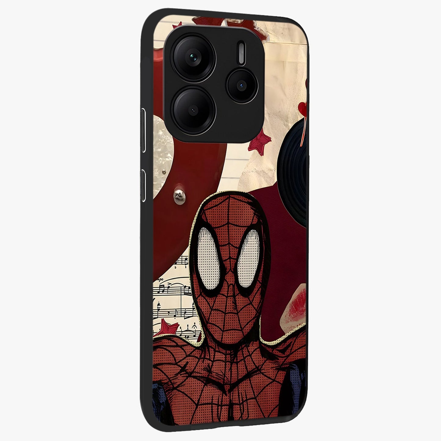 Web Warrior Vibes Glass Case upright view showcasing energetic superhero artwork with bold action theme.