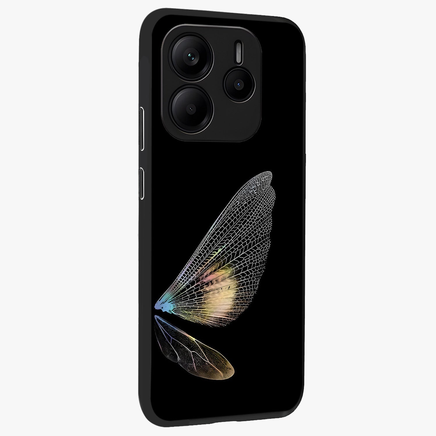 Whispers Of Wings Glass Case upright view showcasing elegant wing artwork with light airy theme.
