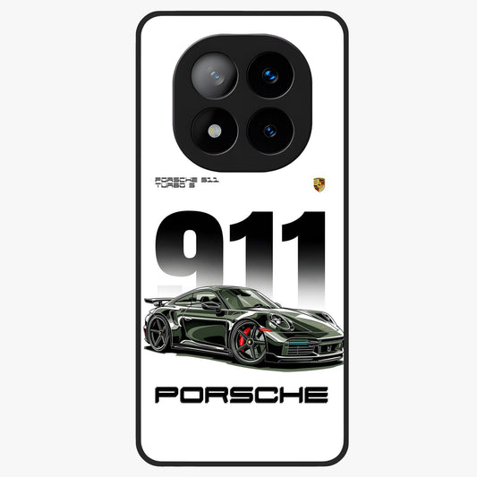 911 Turbo Dominance Glass Case showing clean flat back view with bold 911 sports car artwork and glossy glass finish.
