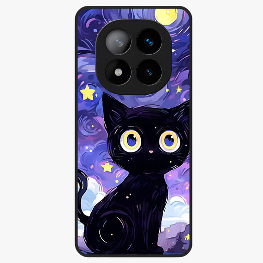 Abstract Cat Art Glass Case showing flat back view with artistic cat illustration and glossy glass finish.