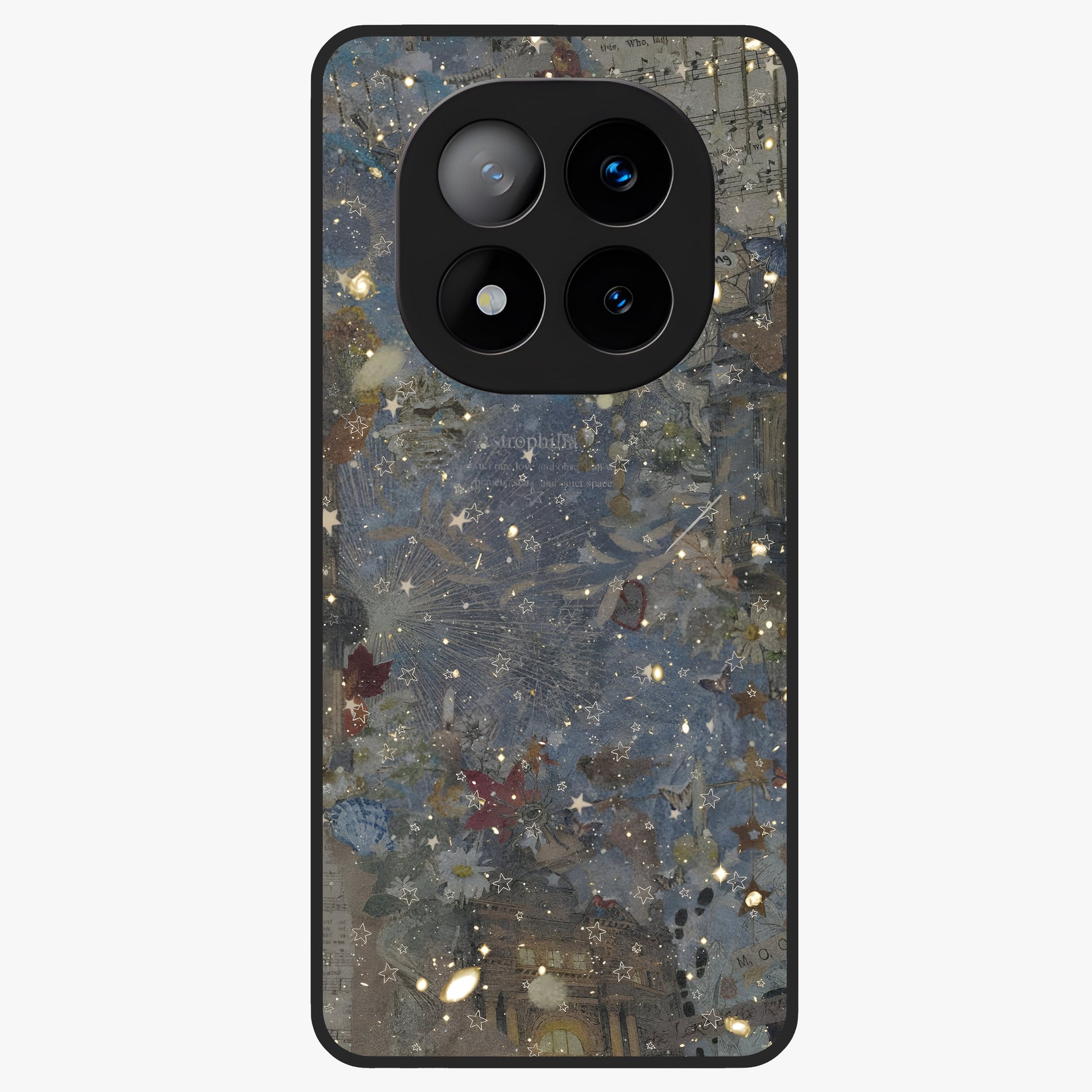 Aesthetic Astrolophia Glass Case showing flat back view with dreamy aesthetic design and glossy glass finish.