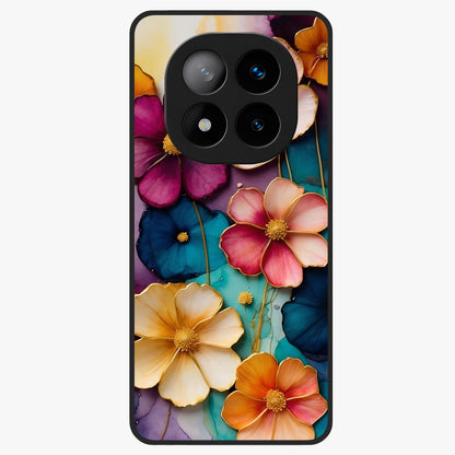 Artlyn Grace Flower Pattern Glass Case showing flat back view with elegant floral pattern artwork and glossy glass finish.
