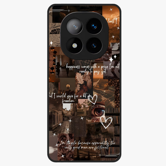 Bittersweet Aesthetic Chaos Glass Case showing flat back view with artistic chaotic aesthetic design and glossy glass finish.