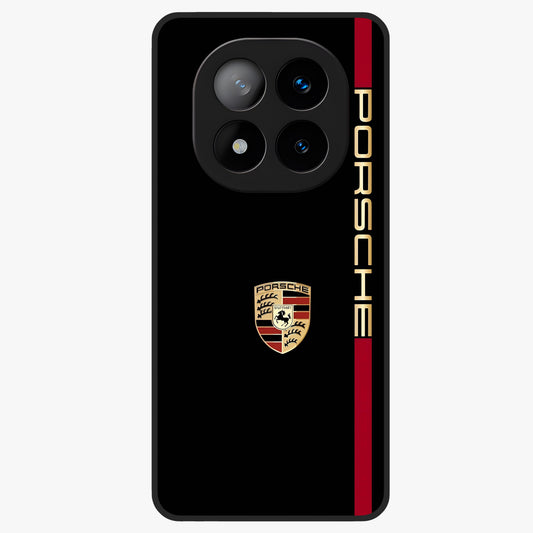 Black Minimal Porsche Glass Case showing flat back view with sleek minimal sports car artwork and glossy glass finish.
