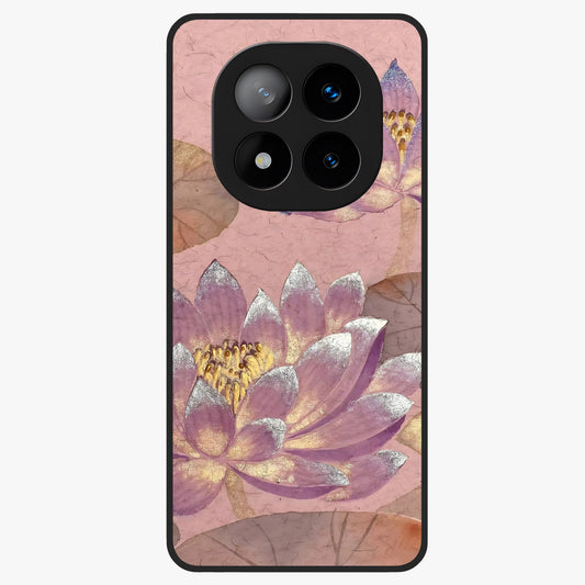 Blossom Mist Lotus Glass Case showing flat back view with serene lotus blossom artwork and glossy glass finish.