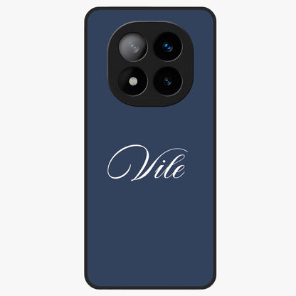 Blue Background Personalized Custom Name Glass Case showing flat back view with minimal blue background and custom name design.