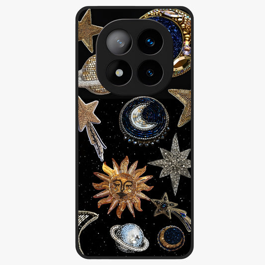 Celestial Gem Constellations Glass Case showing flat back view with sparkling constellation artwork and glossy glass finish.