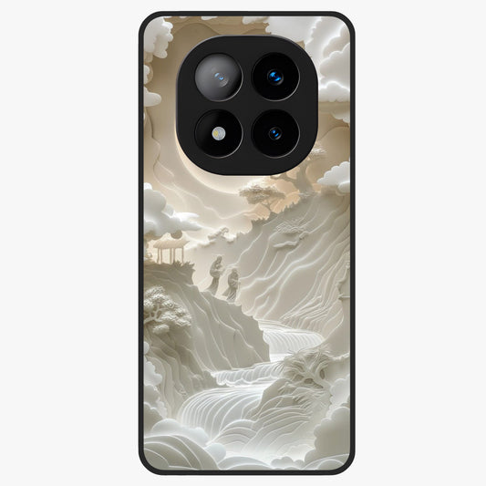 Celestial Origami Glass Case showing flat back view with artistic origami inspired celestial artwork and glossy glass finish.