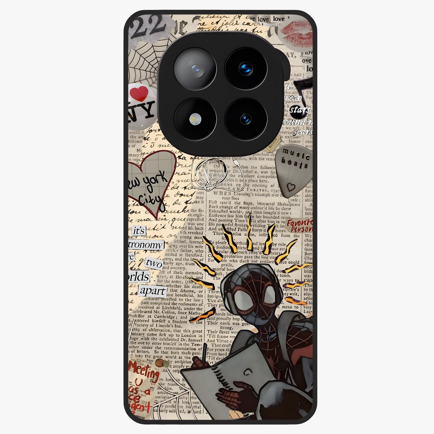 City Dream Sketch Glass Case showing flat back view with artistic city skyline sketch artwork and glossy glass finish.