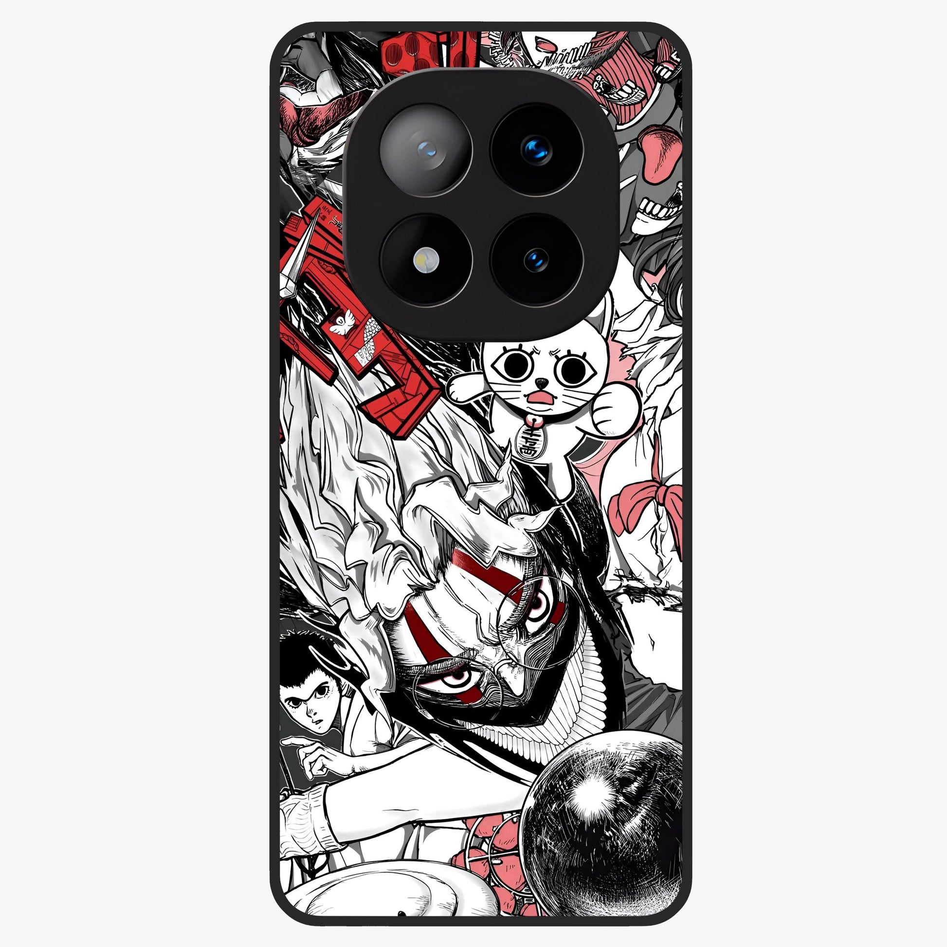 Crimson Chaos Panel Glass Case showing flat back view with bold crimson abstract artwork and glossy glass finish.