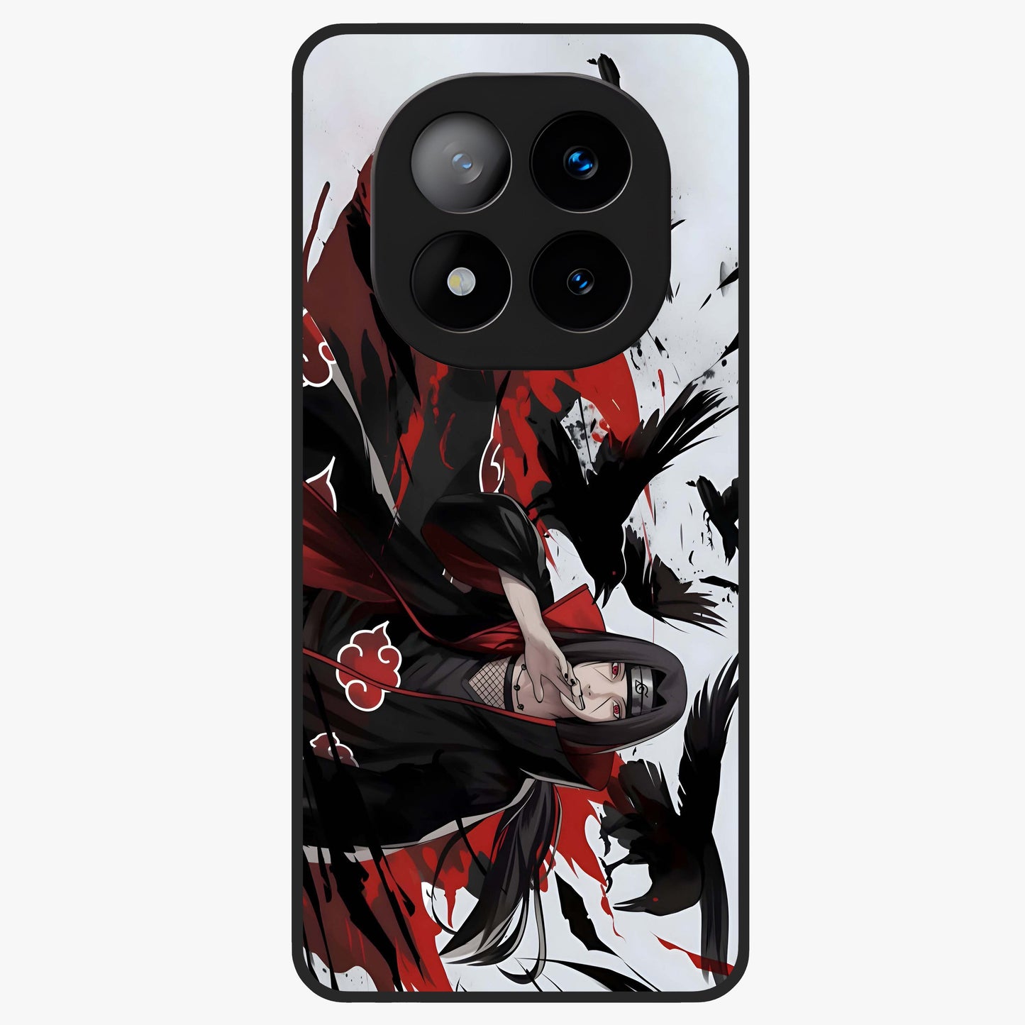 Crimson Crow Illusion Glass Case showing flat back view with artistic crow illusion artwork and glossy glass finish.