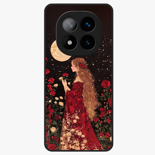 Crimson Dreams Glass Case showing flat back view with dreamy crimson artwork and glossy glass finish.
