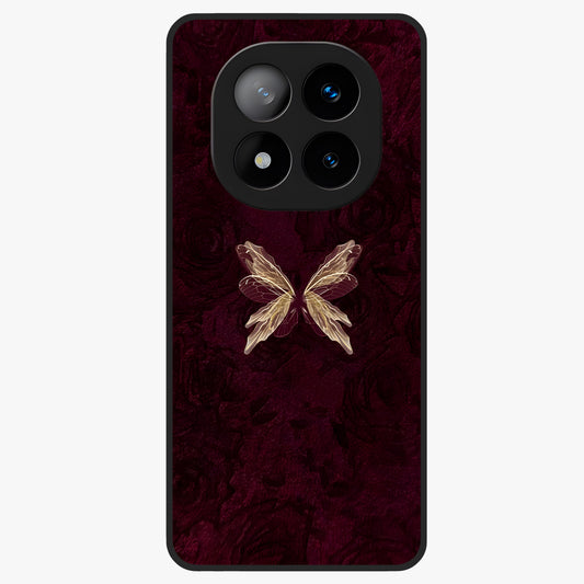Crimson Fade Butterfly Glass Case showing flat back view with fading butterfly artwork and glossy glass finish.
