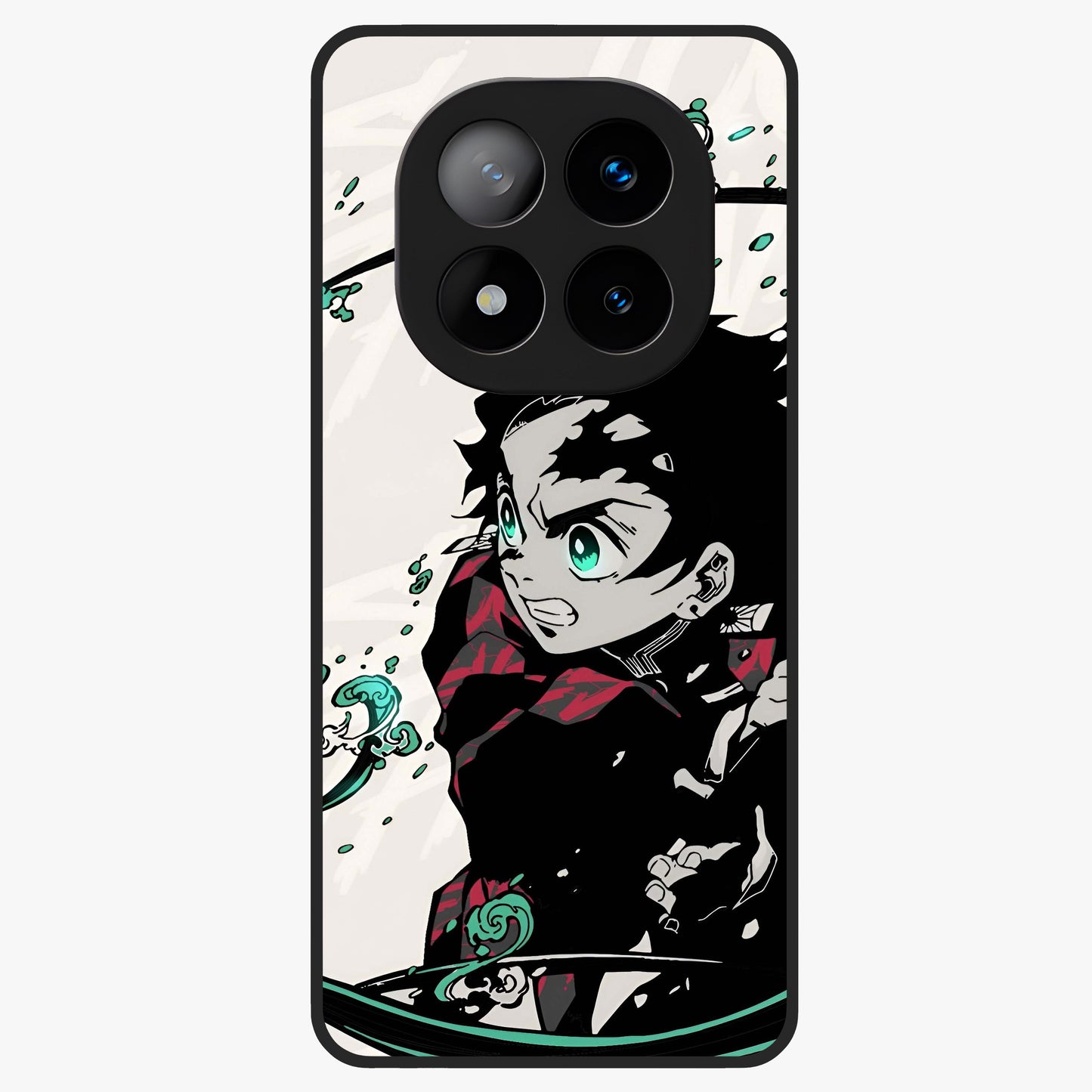 Demon Slayer Glass Case showing flat back view with bold anime inspired artwork and glossy glass finish.