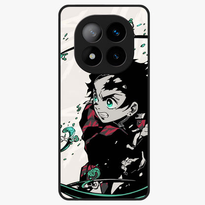 Demon Slayer Glass Case showing flat back view with bold anime inspired artwork and glossy glass finish.