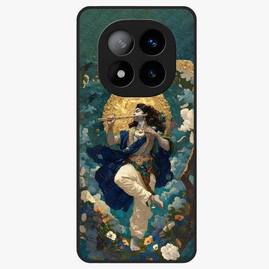 Divine Krishna Art Glass Case showing flat back view with Lord Krishna artwork and glossy glass finish.
