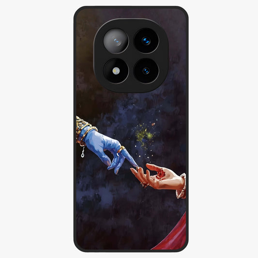 Divine Touch Eternal Glass Case showing flat back view with spiritual themed artwork and glossy glass finish.