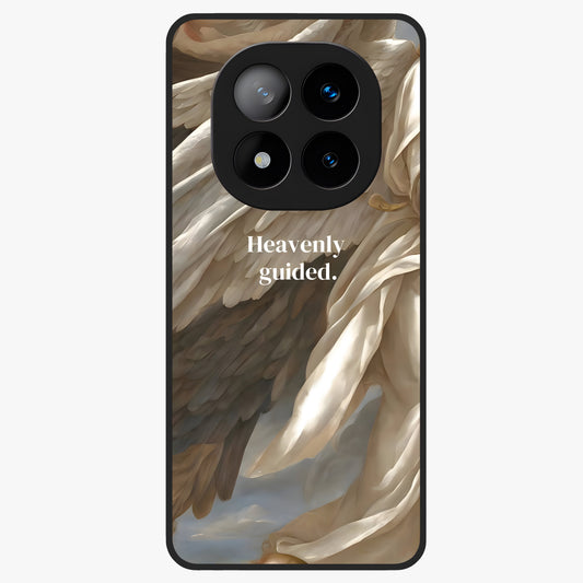 Divine Winged Grace Glass Case showing flat back view with elegant wing inspired artwork and glossy glass finish.