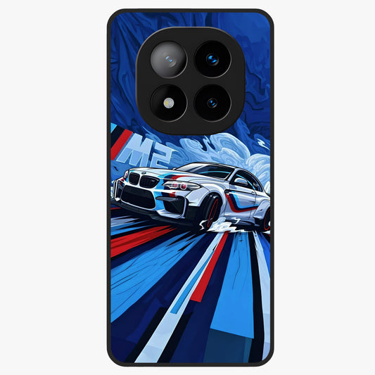 Drift Power Rush Glass Case showing flat back view with dynamic racing inspired artwork and glossy glass finish.
