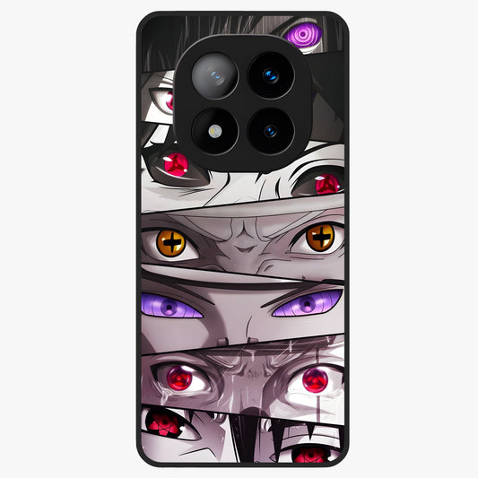 Eyes of Destiny Glass Case showing flat back view with striking eye themed artwork and glossy glass finish.