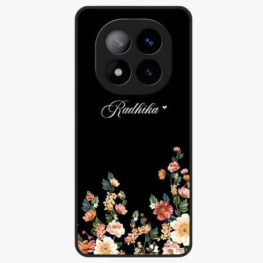 Floral Design With a Custom Personalized Name Glass Case showing flat back view with floral artwork and personalized name design.
